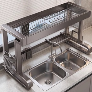 304不锈钢厨房水槽置物架碗碟收纳水池上方多功能放碗盘沥水碗架