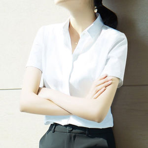 雀后雀后白衬衫女短袖夏季薄款职业工装气质正装工作服方领衬衣女