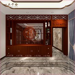 新中式福字实木屏风隔断客厅家用玄关柜入户博古架门厅月洞门拱门