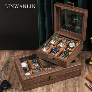 LINWANLIN家用复古木纹皮手表收纳盒腕表收藏箱手链首饰手表盒子