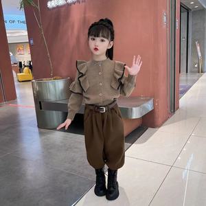 巴拉巴柆韩系女童毛衣儿童时尚保暖外套女孩百搭小香风针织开衫学