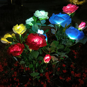 3头玫瑰花灯LED地插仿真花灯花园庭院装饰灯草坪灯