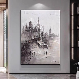 威尼斯城堡黑白灰玄关装饰画建筑竖版轻奢走廊艺术客厅沙发壁挂画