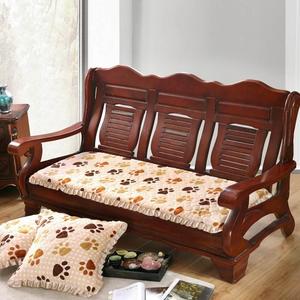 红木沙发垫冬款椅子椅垫实木质冬季坐垫法莱绒老式复古单双三人位