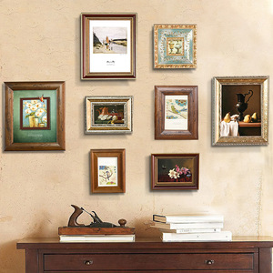 欧美式复古照片墙实木相框套装客厅实木画框手工卧室墙面画框
