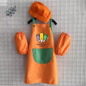 大儿童厨师帽和围裙三件套幼儿园小朋友套装烘焙厨房陶艺罩衫画画