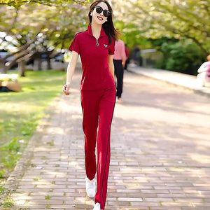 大嘴猴娜娜休闲运动套装女2024新款红色时尚运动服夏装减龄短袖两