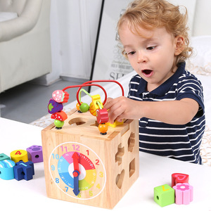 优质实木制绕珠串珠多功能四面百宝箱智力盒早教益智儿童玩具欧易