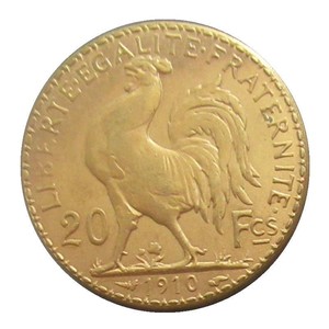 20法郎公鸡1907-1914年号外贸文玩法国法郎外国复制镀金纪念币