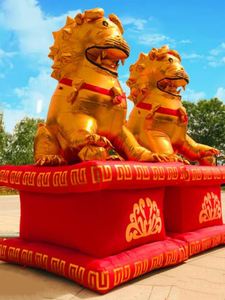 充气金狮拱门庆典狮子气模金狮大象户外卡通优质红色布料麒麟送子