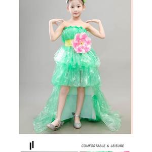 新款儿童环保服装女孩时装秀演出幼儿园亲子走秀拖尾公主裙可爱