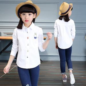 巴拉巴柆韩系女童秋冬装衬衫长袖 洋气上衣 加绒加厚T恤 白色 打