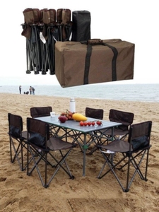 原始人户外折叠桌椅套装便携式野餐桌椅5件套7件套 野外自驾游车