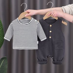 巴拉巴柆韩系韩版婴儿衣服套装春季新款洋气婴童背带裤长袖男女宝