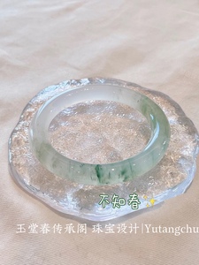 雪翠手镯天然新疆天山翠冰翠真金丝玉圆条手镯子旺夫扁条百搭翡翠