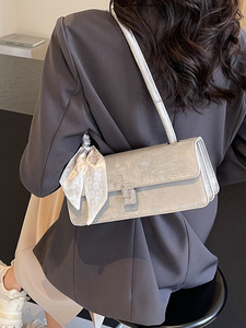 三福高级感洋气银色包包女2024新款法式小众单肩腋下包时尚手提