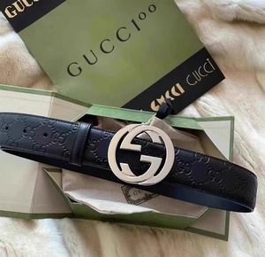 代购Gucci古驰皮带经典双G压花男女商务休闲皮带情侣百搭古奇腰带