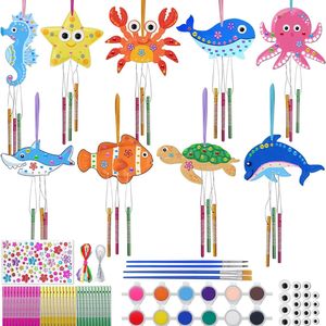 未完成的海洋动物风铃工艺套件适合儿童制作自己的木制风铃艺术品