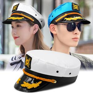 欧美外贸休闲透气军帽美国海军帽子男女户外派对表演平顶帽船长帽