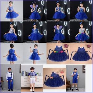 六一儿童演出服装长袖男女合唱团蓝色诗歌朗诵表演服小班蓬蓬纱裙