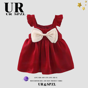 【官方正品】UR SPZL红色女童连衣裙夏季公主裙吊带周岁礼服女宝
