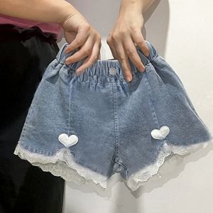 巴­拉巴­拉韩版儿童牛仔短裤夏季2023新款女童外穿百搭蕾丝花边薄