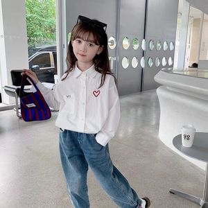 巴拉巴垃女童衬衫2024韩版夏季新款纯棉白色上衣儿童洋气百搭潮流