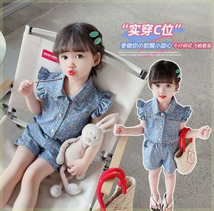韩版女童套装夏装儿童洋气中小童衣服夏季女孩短袖薄款两件套牛仔