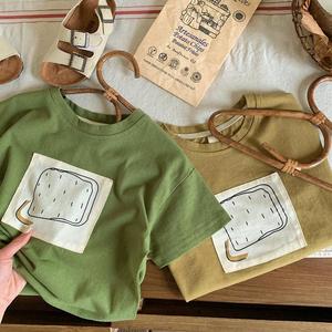 韩国童装东大门儿童短袖T恤男女童圆领宝宝休闲贴布中小儿童上衣