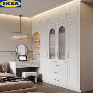 IKEA宜家衣柜书桌一体简约现代家用小户型极简风柜子转角电脑桌白
