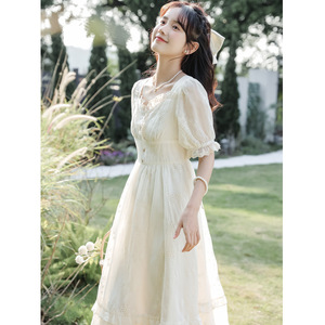 连衣裙白色法式小个子仙气高端精致气质设计感夏季修身短袖中长裙