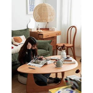 IKEA宜家日式原实木风茶几榻榻米餐桌小户型家用客厅沙发矮桌圆形