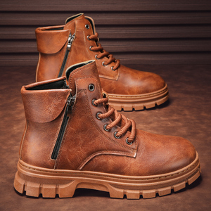 迪卡农马丁靴男春季高帮英伦风美式复古西部牛仔皮靴厚底增高软皮