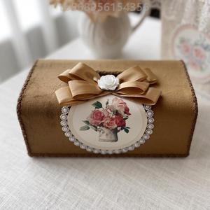 抽纸!蕾丝手工复古刺绣韩式高档美式珍珠纸巾盒布艺新款法式田园