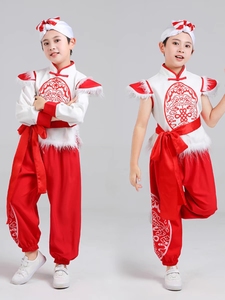 儿童安塞腰鼓舞蹈服装表演服陕北中小学生陕西秧歌舞龙打鼓演出服