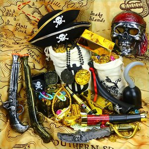 万圣节儿童演出道具cos船长装扮海盗成人帽子枪刀眼罩旗配件玩具