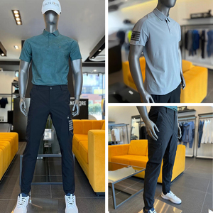 24新款韩国高尔夫夏季男士套装时尚翻领半系扣短袖上衣休闲工装裤