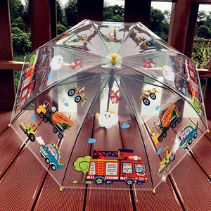 天堂伞᷂官方正品新品消防车工程队透明儿童雨伞幼儿园创意可爱卡
