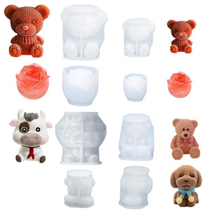 小熊冰块立体硅胶冰熊模具3D小熊冰格玫瑰花冰模动物烘焙模具