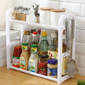 塑料双层厨房台面置物架家用储物收纳架调味料放调料罐酱油醋架子