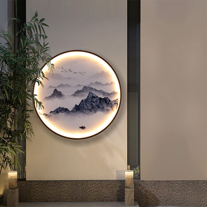 新中式壁灯壁画装饰客厅沙发茶室背景墙造型门厅走廊过道楼梯圆形