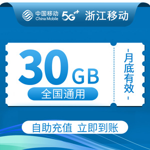 浙江移动流量充值30GB流量包当月有效全国通用移动手机流量月包