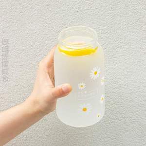 韩版可爱杯子学生杯磨砂]便携玻璃杯男女水杯雏菊随手