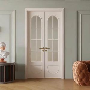 法式实木玻璃门圆弧拱形门美式卧室门室内复合门定制双开格子门