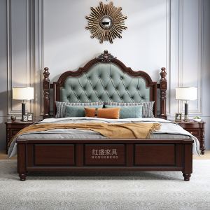 美式实木床1.8米双人床现代简约欧式轻奢乡村床做旧主卧大床婚床