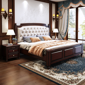 美式实木床1.8米双人床现代简约软包轻奢床乡村白色公主床高箱床