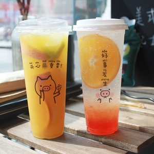 90口径一次性杯子塑料杯奶茶杯装果汁饮料700ml带盖网红1000只装