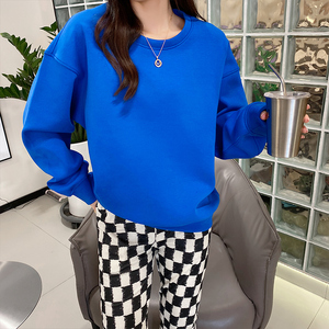早秋克莱因蓝小个子低领卫衣女装2022年新款欧货洋气春秋薄款上衣