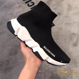 balenciaga/巴黎世家 21ss 奥利奥黑色字母弹力袜子靴袜子鞋男女