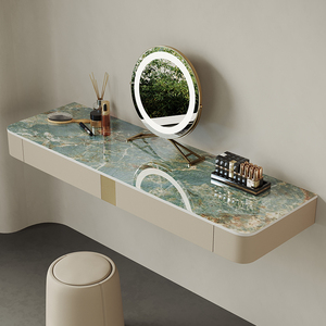 悬浮梳妆台卧室现代简约小户型网红ins奶油风壁挂式岩板化妆桌子